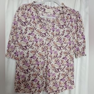 MELLODAY Purple and White Floral Blouse